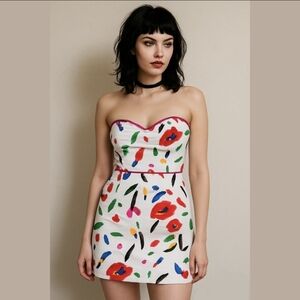 Lucy Love Abstract Colorful Floral Strapless Corset Dress Medium